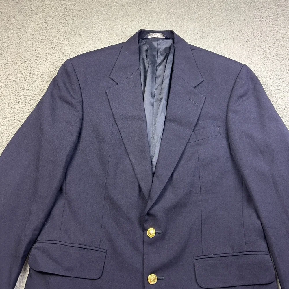 Lands End Men's Navy Gold Button Wool Sport Coat Blazer Jacket Sz 40 R Vintage